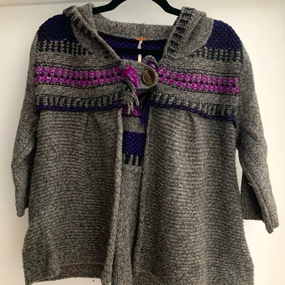 Free People Gray & Purple Hooded Sweater - Picture 1 of 4